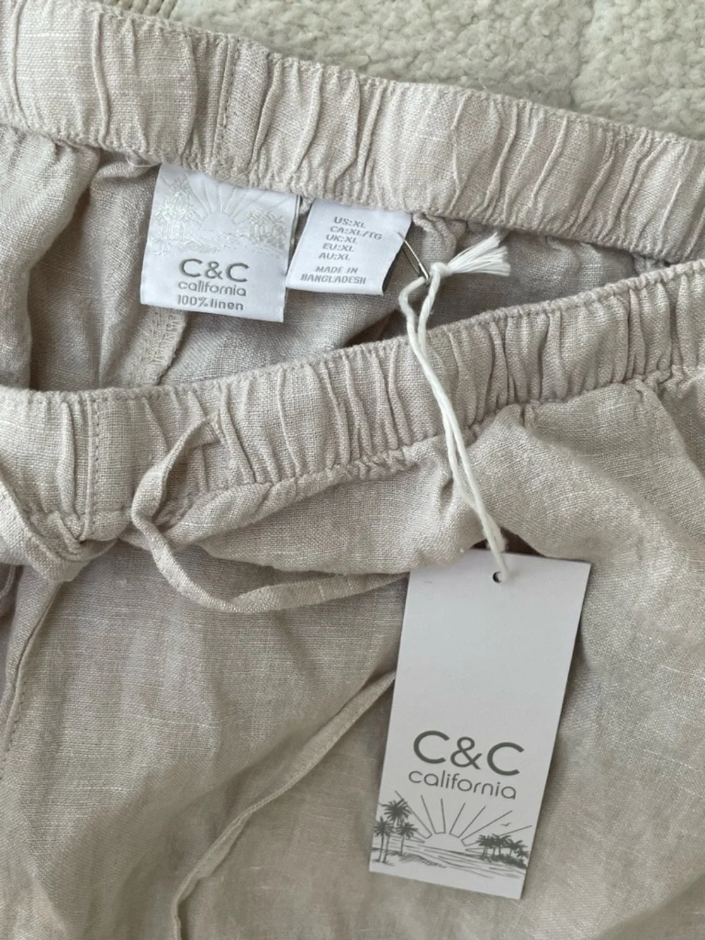 C&C California 100% Linen Wide Leg Pull On Pants NWT Oatmeal XL Coastal - Picture 5 of 6